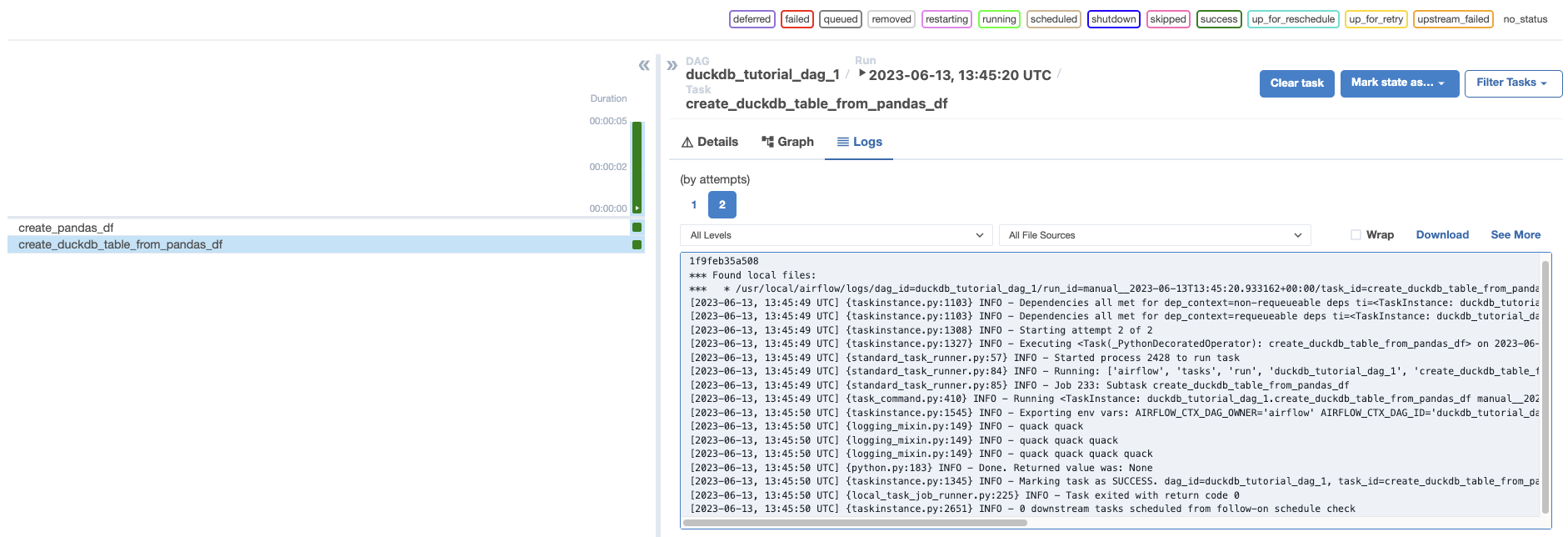 DuckDB tutorial DAG 1 Grid view