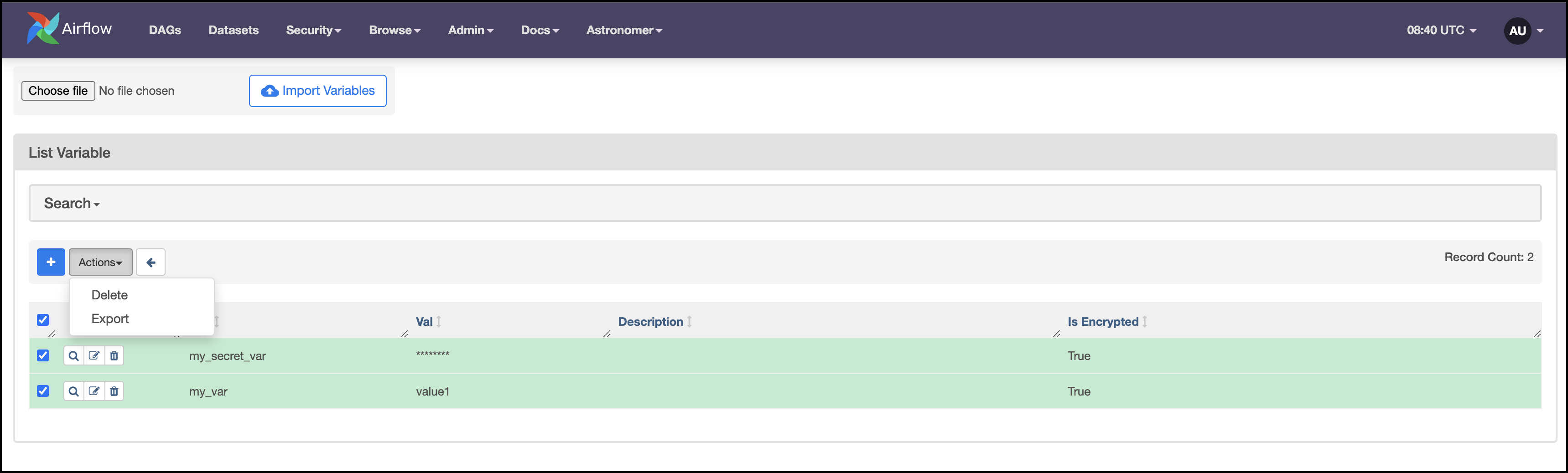 Export Variables