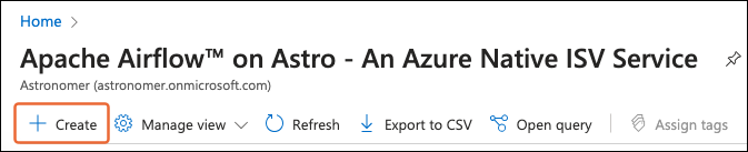 The create button in the Azure resource configuration page is highlighted