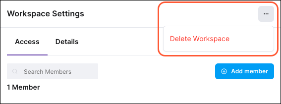 Delete Workspace button