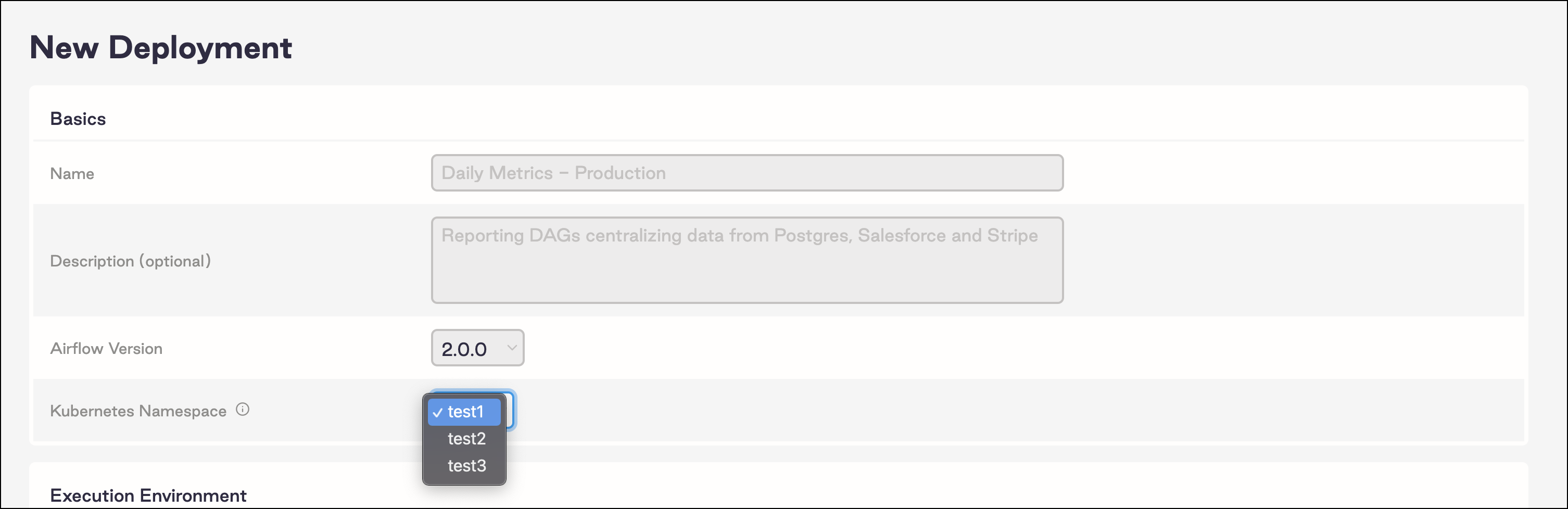 Kubernetes namespace option in the UI