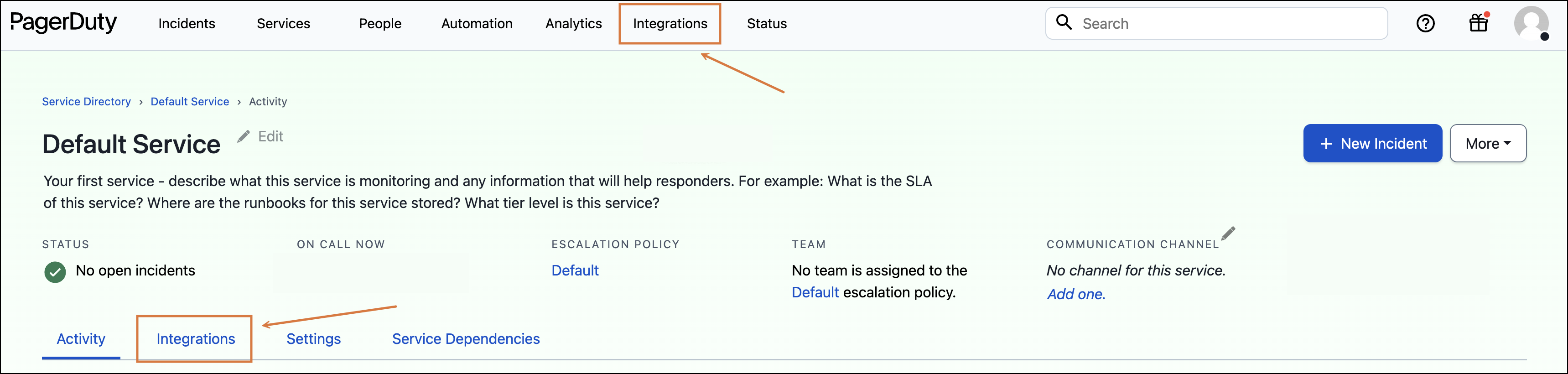 Select PagerDuty integrations