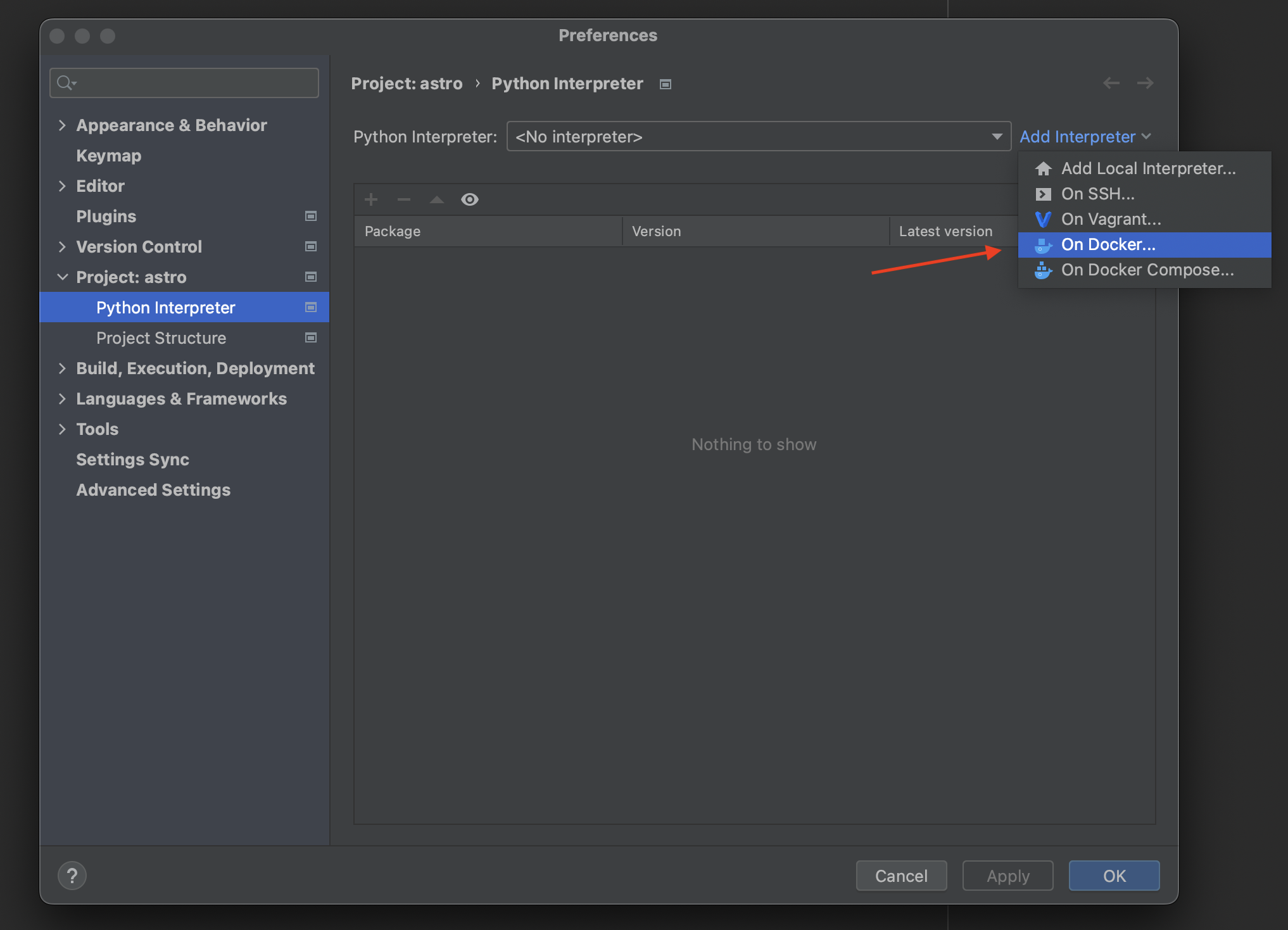 Interpreter settings